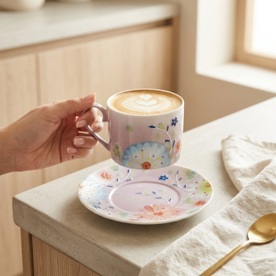 Floral Porcelain Mug & Saucer 250 ml